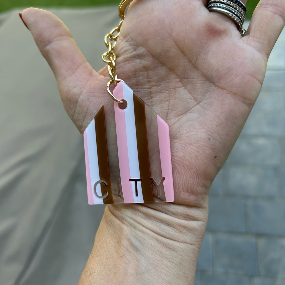 Pink and Brown stripped keychain